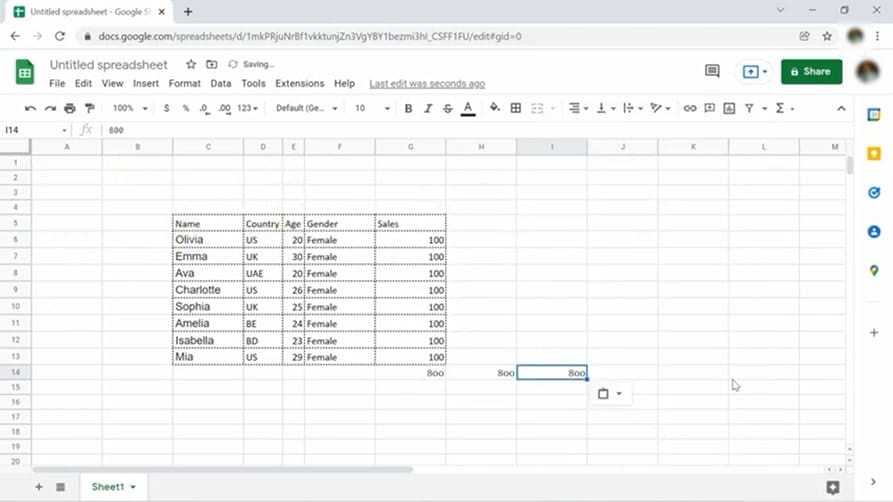 A screen shot of a spreadsheet in google docs.