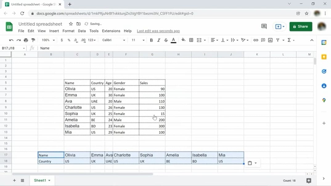 A screen shot of a spreadsheet in google docs.