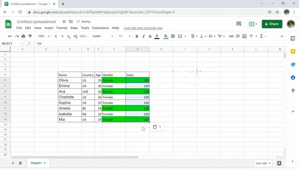 A screen shot of a spreadsheet in google docs.