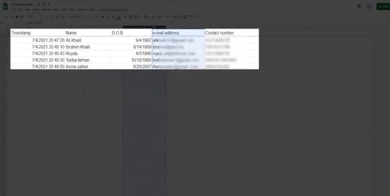 A screen shot of a google spreadsheet.