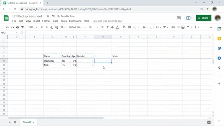 A screen shot of a spreadsheet in google docs.