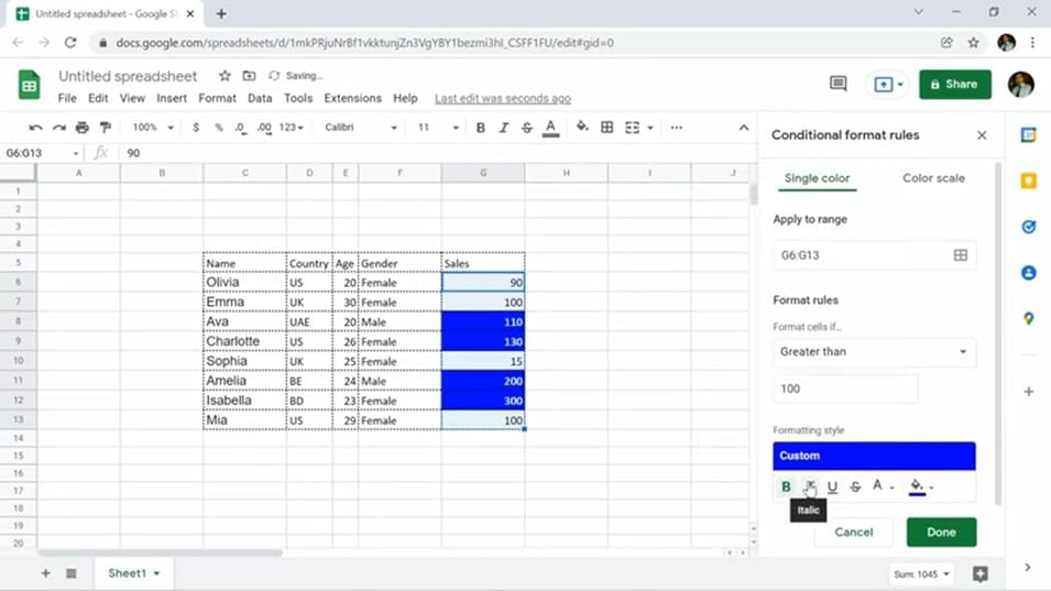 A screen shot of a spreadsheet in google docs.