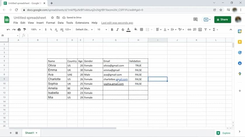 A screen shot of a spreadsheet in google docs.