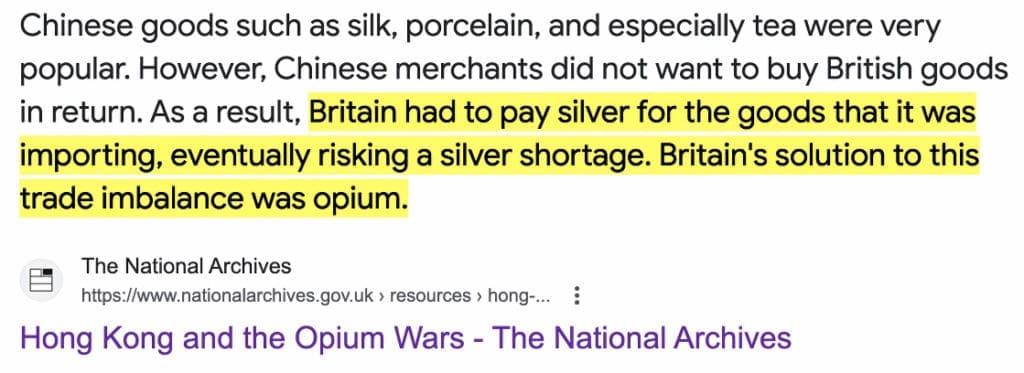 An article about chinese goods and the opium wars.